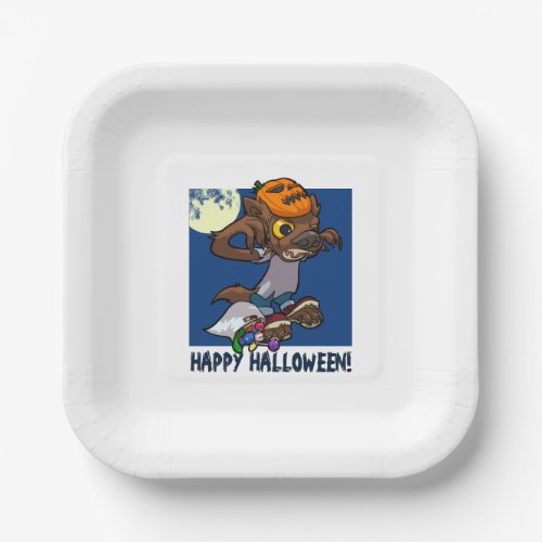 Halloween Trick Or Treat  Little Cartoon Werewolf Paper Plates