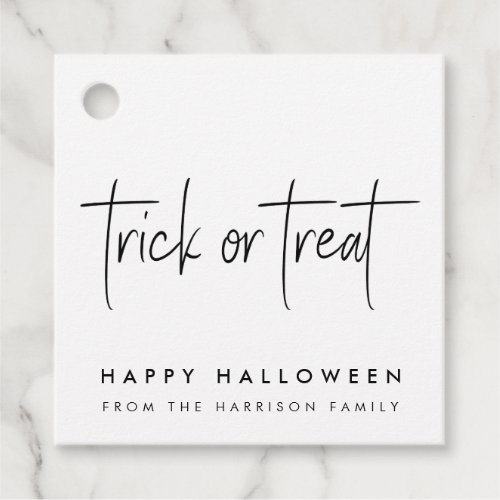 Halloween Trick or Treat  Minimalist Simple White Favor Tags
