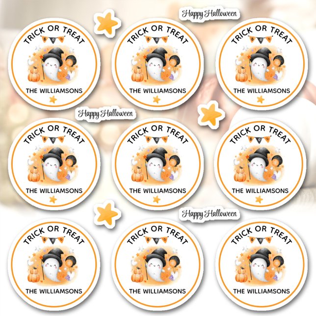 Halloween Trick Or Treat Name Boo Ghost Kiss Cut Sticker (Halloween Trick Or Treat Name Boo Ghost Kiss Cut Sticker)