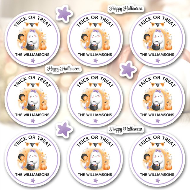 Halloween Trick Or Treat Name Girl Kiss Cut Sticker (Halloween Trick Or Treat Name Boo Kiss Cut Sticker)