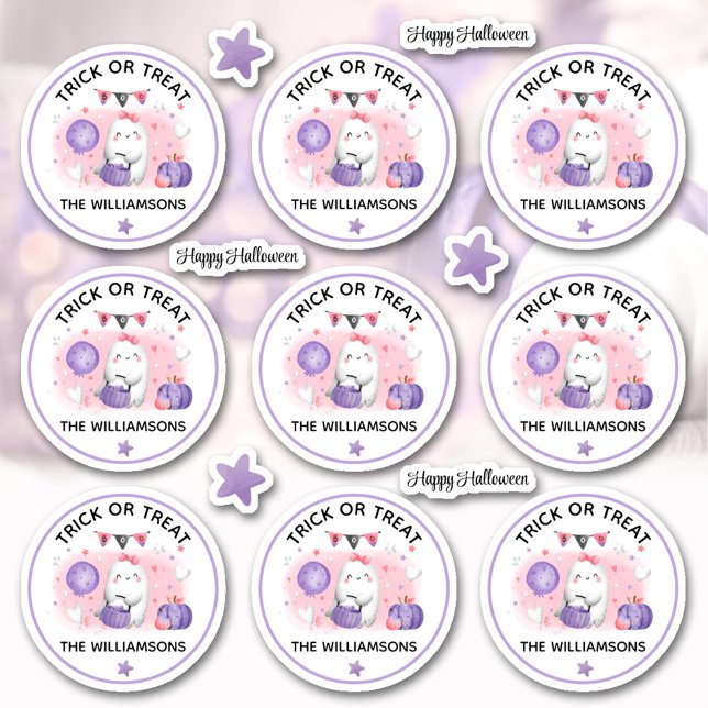 Halloween Trick Or Treat Name Pink Kiss Cut Sticker (Halloween Trick Or Treat Name Pink Kiss Cut Sticker)