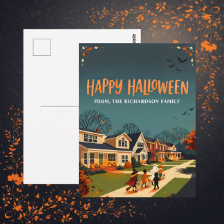 Halloween Trick-or-Treat Neighborhood Postcard