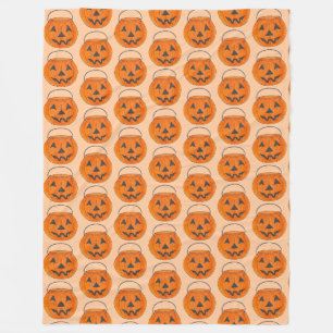 Halloween Trick or Treat Orange Pumpkin Print Fleece Blanket
