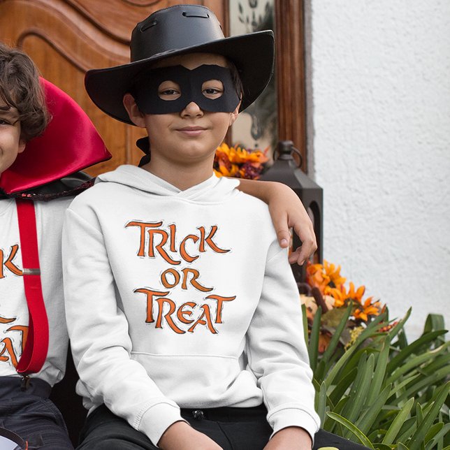Halloween Trick or Treat Orange Typography Kids' Hoodie (Halloween Trick or Treat Orange Typography Kids' Hoodie)
