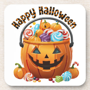 Halloween Trick Or Treat Pail & Candy Beverage Coaster