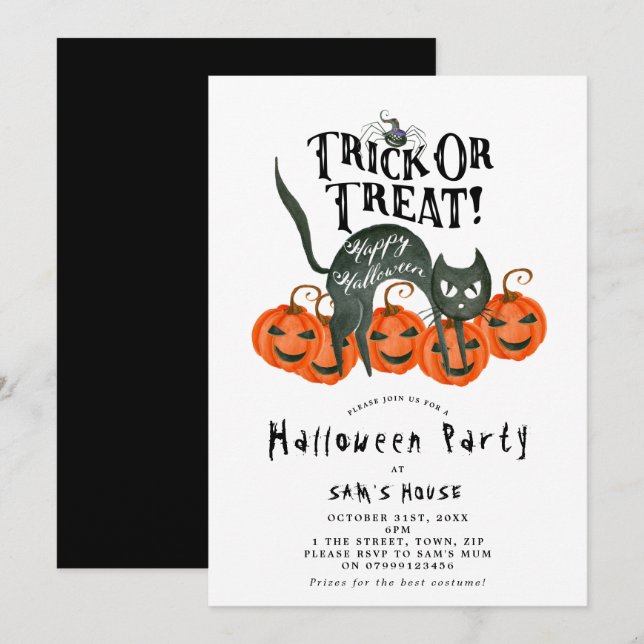 Halloween trick or treat party invitation (Front/Back)