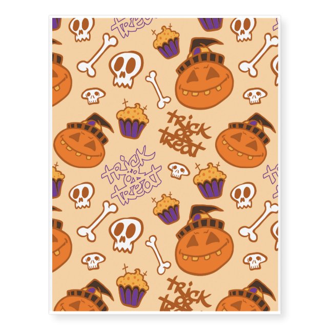 Halloween Trick-or-Treat Pattern Temporary Tattoos (Front)