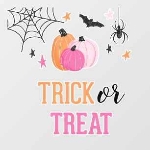 Halloween Trick or Treat Pink Pumpkins Spider Web Window Cling