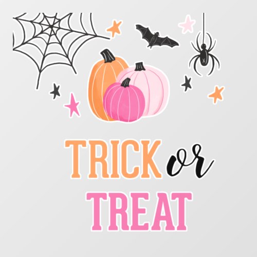 Halloween Trick or Treat Pink Pumpkins Spider Web Window Cling