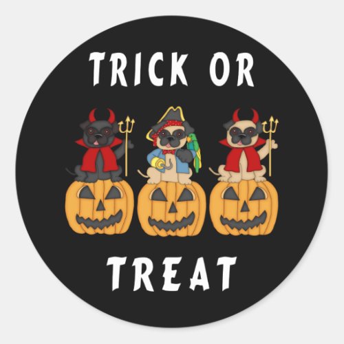 Halloween Trick or Treat Pug Dogs Classic Round Sticker