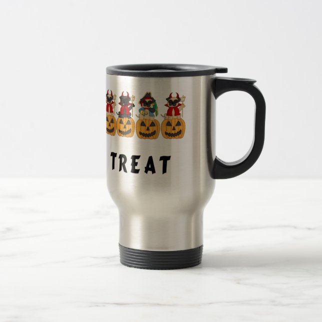 Halloween Trick or Treat Pug Dogs Travel Mug (Right)