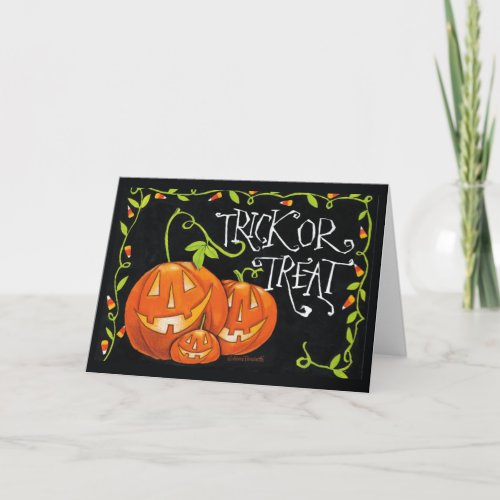 Halloween Trick or Treat Pumpkin and Candy Corn Card