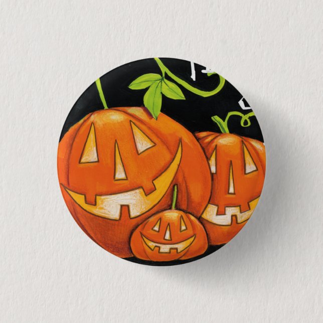 Halloween Trick or Treat Pumpkin and Candy Corn Pinback Button (Front)