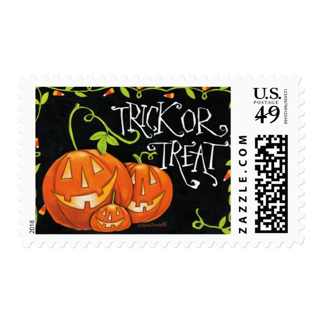 Halloween Trick Or Treat Pumpkin And Candy Corn Postage