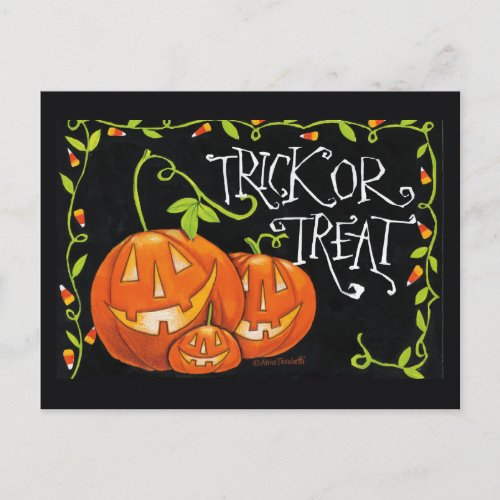 Halloween Trick or Treat Pumpkin and Candy Corn Postcard