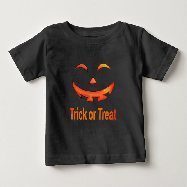 Halloween Trick or Treat Pumpkin Face Baby T-Shirt (Front)