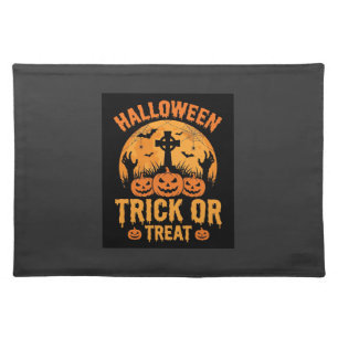 Halloween Trick or Treat Pumpkin Graveyard Design Cloth Placemat