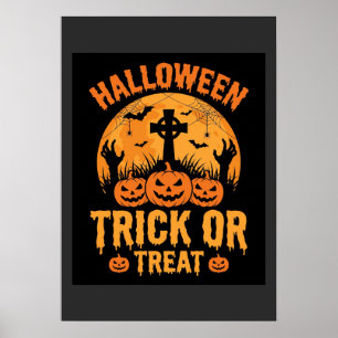 Halloween Trick or Treat Pumpkin Graveyard Design Poster