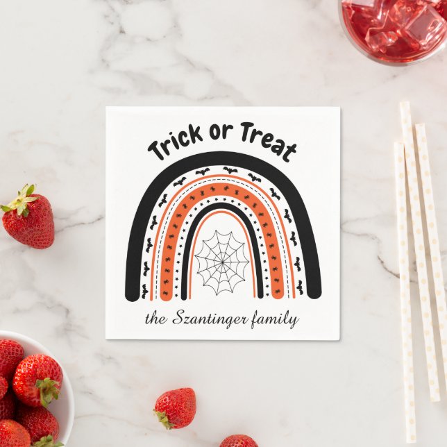 Halloween trick or treat rainbow bats personalized napkins (Insitu)