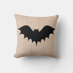 Halloween Trick or Treat Scary Bat Burlap Throw Pillow