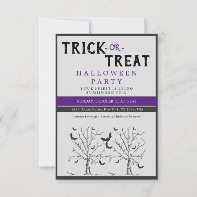 Halloween Trick Or Treat Scary Cat Party Invite. RSVP Card (Front)