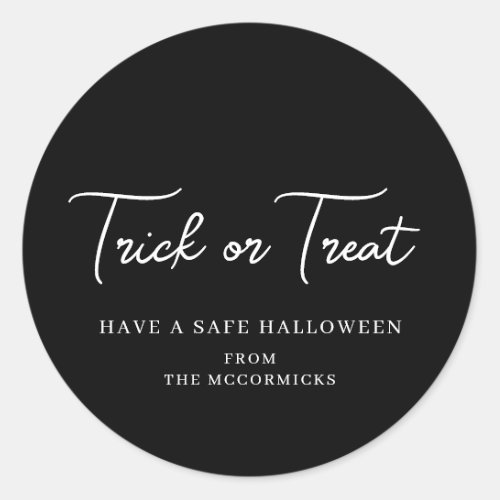 Halloween Trick or Treat Script Party Favor Classic Round Sticker