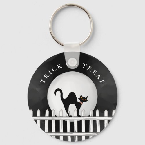 Halloween Trick Or Treat Spooky Scary Black Cat Keychain