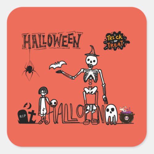 Halloween Trick or Treat Square Sticker