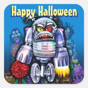 Halloween Trick-or-Treat stickers. MONSTER PARTY Square Sticker