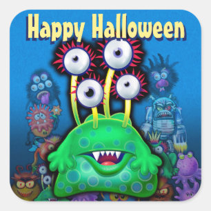 Halloween Trick-or-Treat stickers. MONSTER PARTY Square Sticker