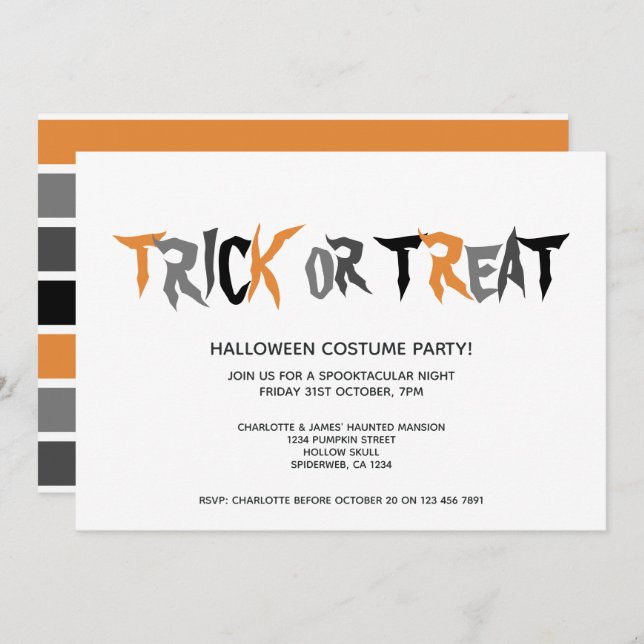 Halloween Trick or Treat Striped Pattern Invitation (Front/Back)