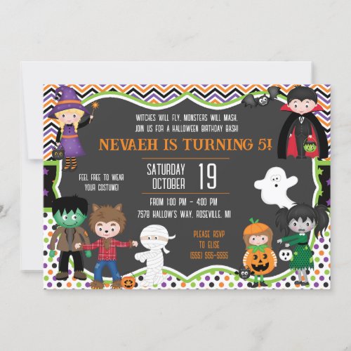 Halloween Trick or Treat Themed Birthday Party Invitation