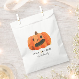 Halloween Trick or Treat Watercolor Pumpkin Favor Bag