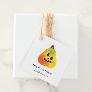 Halloween Trick or Treat Watercolor Pumpkin Kids' Favor Tags