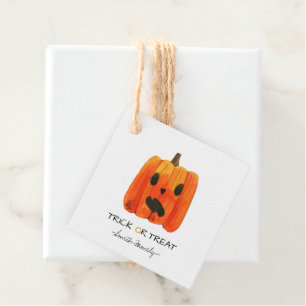 Halloween Trick or Treat Watercolor Pumpkin Kids' Favor Tags