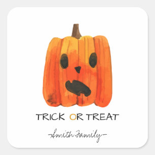 Halloween Trick or Treat Watercolor Pumpkin Kids' Square Sticker