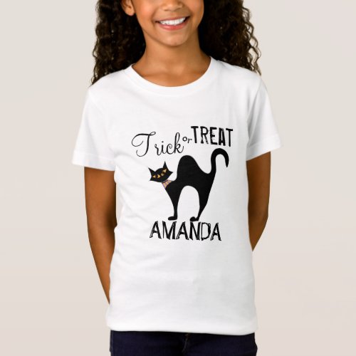 Halloween Trick Or Treat Whimsical Black Cat T_Shirt