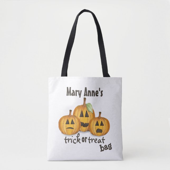 Halloween Trick Or Treat Whimsical Jack O'Lantern Tote Bag (Front)