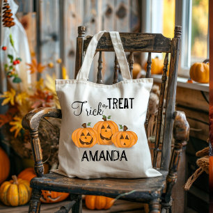 Halloween Trick Or Treat Whimsical Pumpkin Tote Bag
