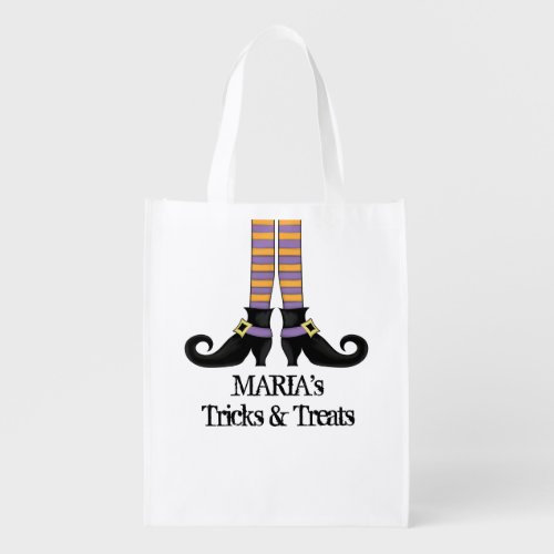 Halloween Trick Or Treat Whimsical Witch Shoes Grocery Bag
