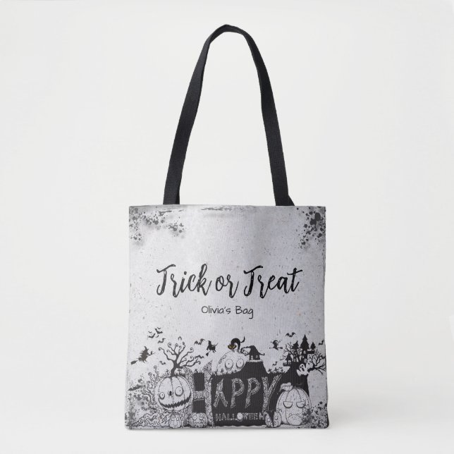 Halloween "Trick or Treat" with Name Tote Bag (Front)