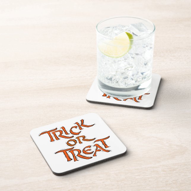 Halloween Trick or Treat Words Drink Coaster (Right Side)