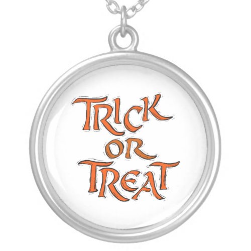 Halloween Trick or Treat Words Silver Plated Necklace