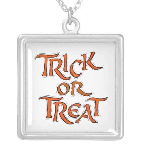 Halloween Trick or Treat Words Silver Plated Necklace