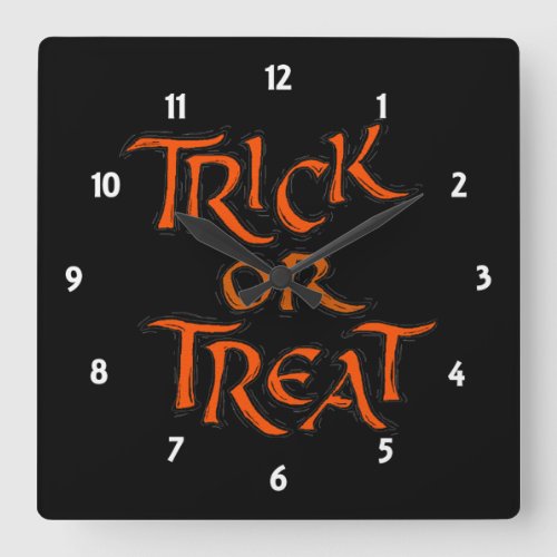 Halloween Trick or Treat Words Square Wall Clock