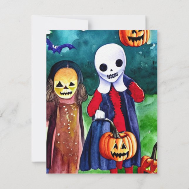 Halloween Trick or Treaters Note Card (Front)
