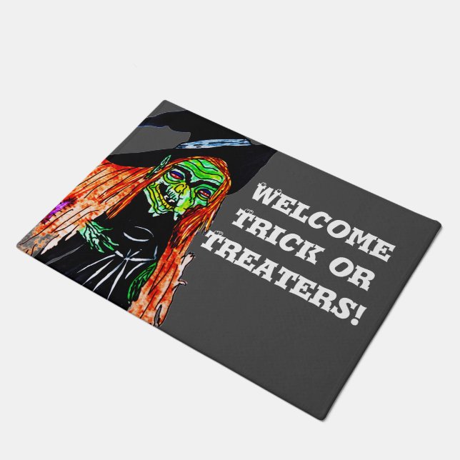 HALLOWEEN TRICK OR TREATERS sign Doormat (Angled)