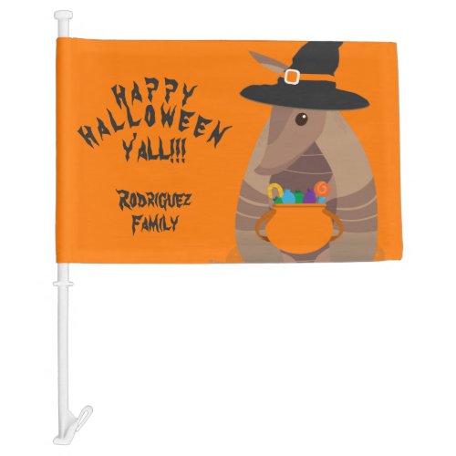 Halloween Trick_or_Treating Armadillo Witch Texas Car Flag