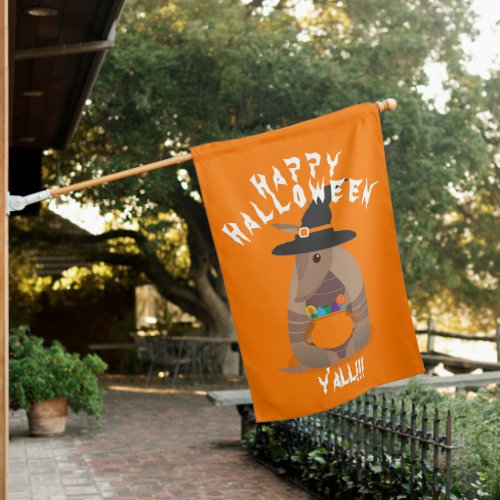 Halloween Trick-or-Treating Armadillo Witch Texas House Flag
