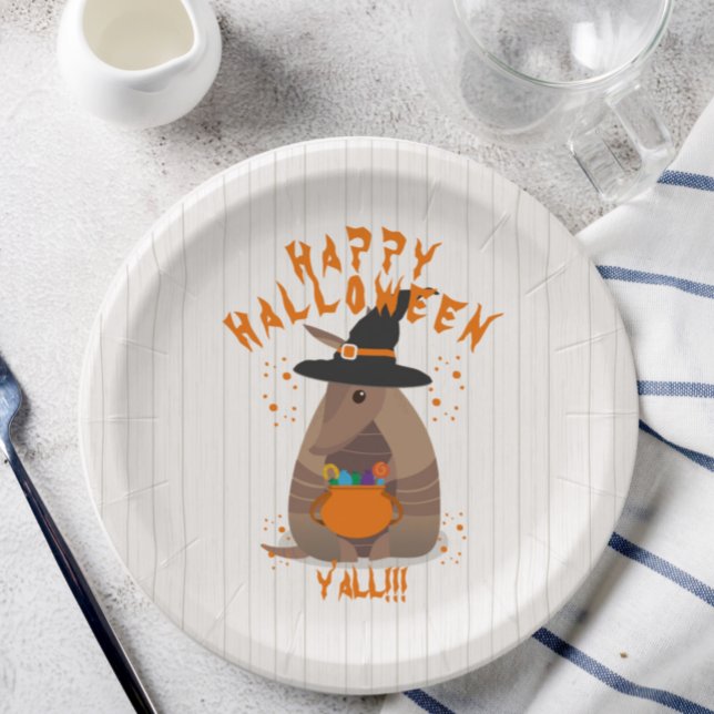 Halloween Trick-or-Treating Armadillo Witch Texas Paper Plates (Creator Uploaded)